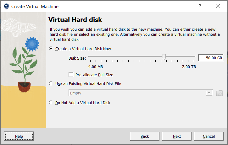 Creating a New Virtual Machine: Virtual Hard Disk