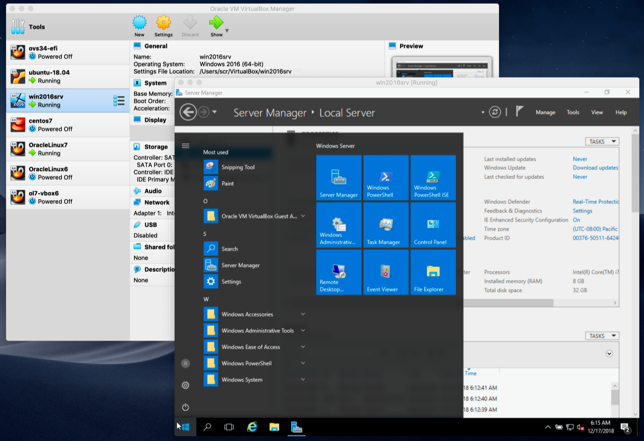 Windows Server 2016 Virtual Machine, Displayed on a macOS Host
